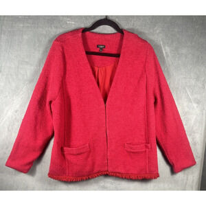 Talbots Red Cotton Blend Boucle Jacket Front Pockets Fringed Hem Sz‎ 1X Petite